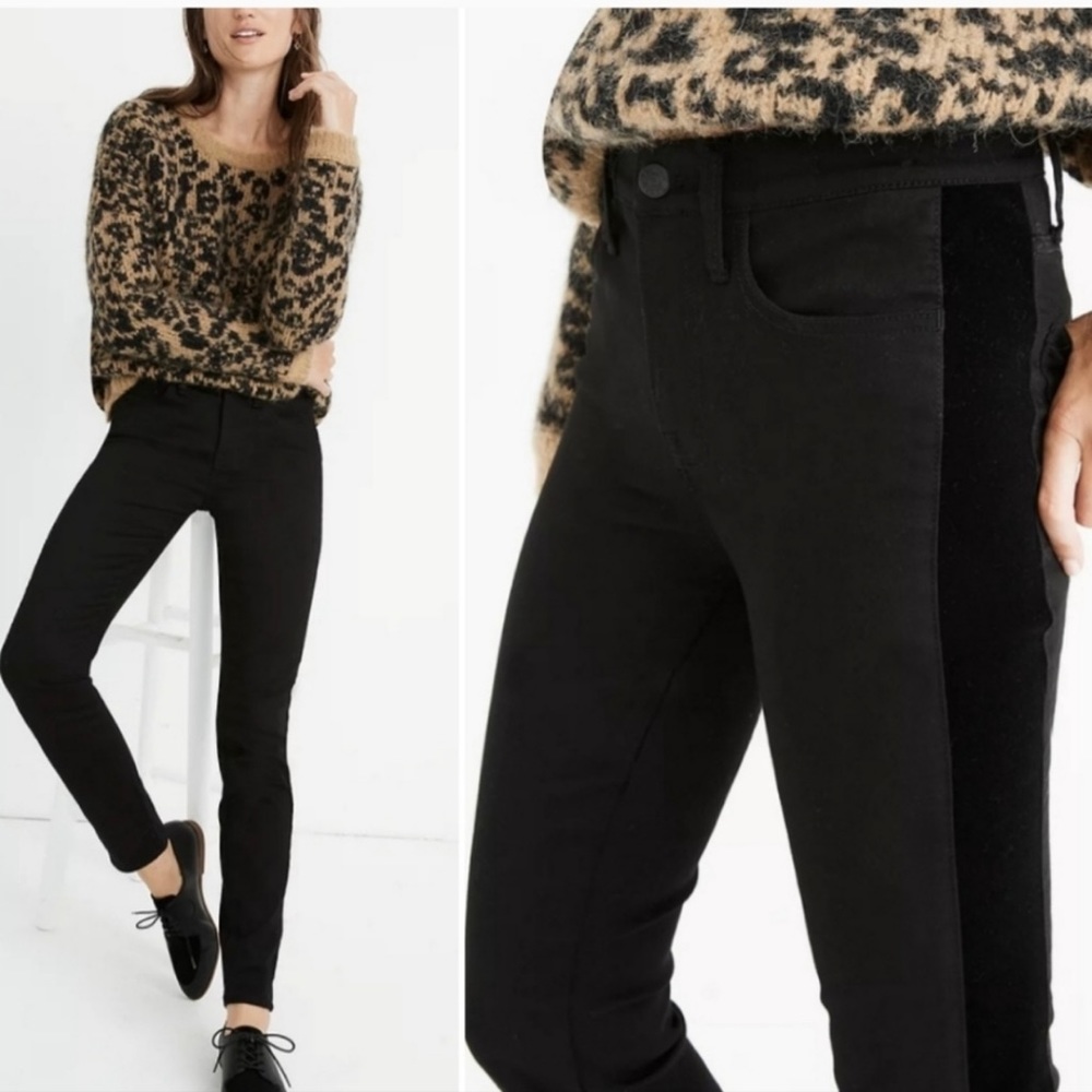 Madewell 9” High Rise Skinny Jeans Velvet Tuxedo Stripe Black Size 24